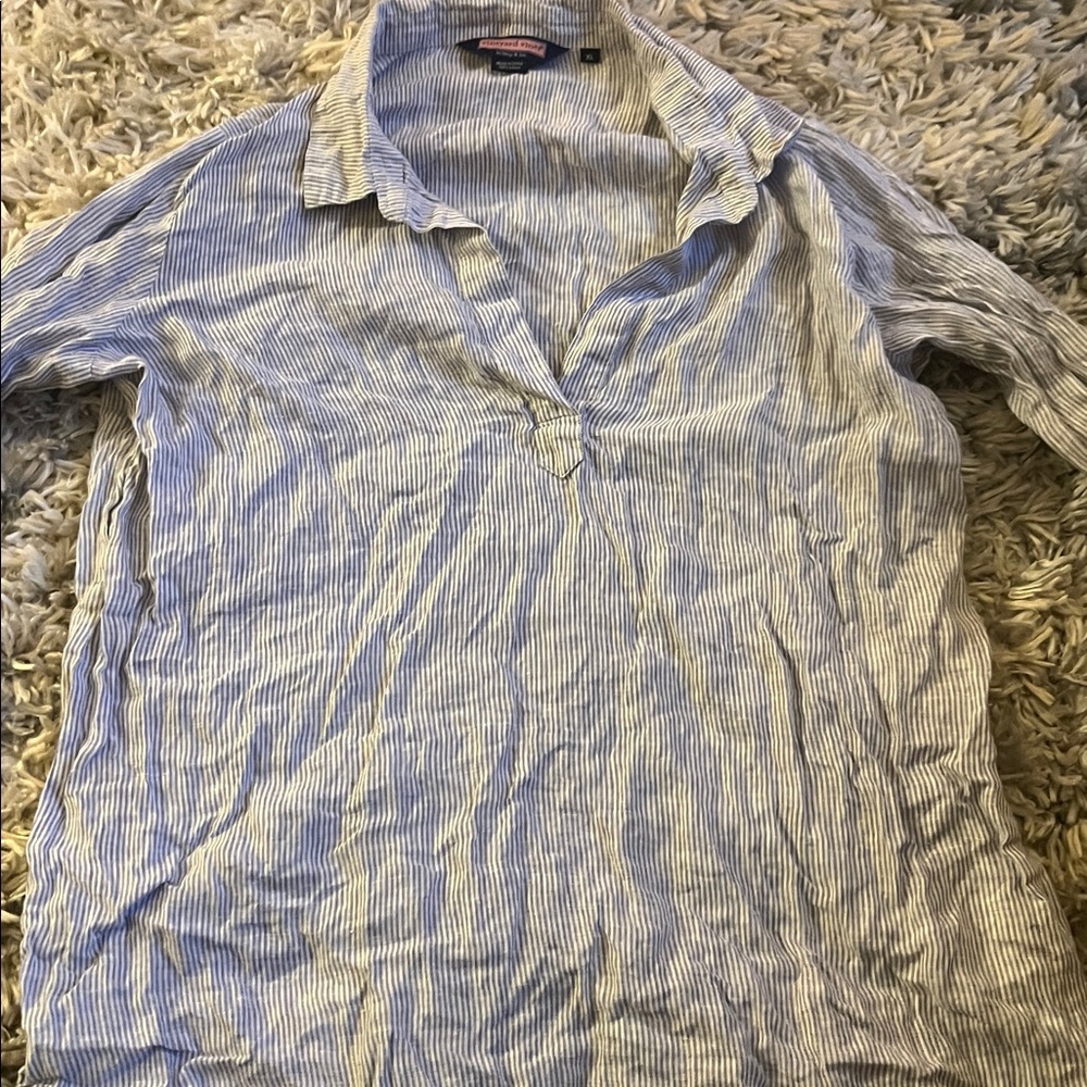 Vineyard Vines Blue and White Linen Shirt